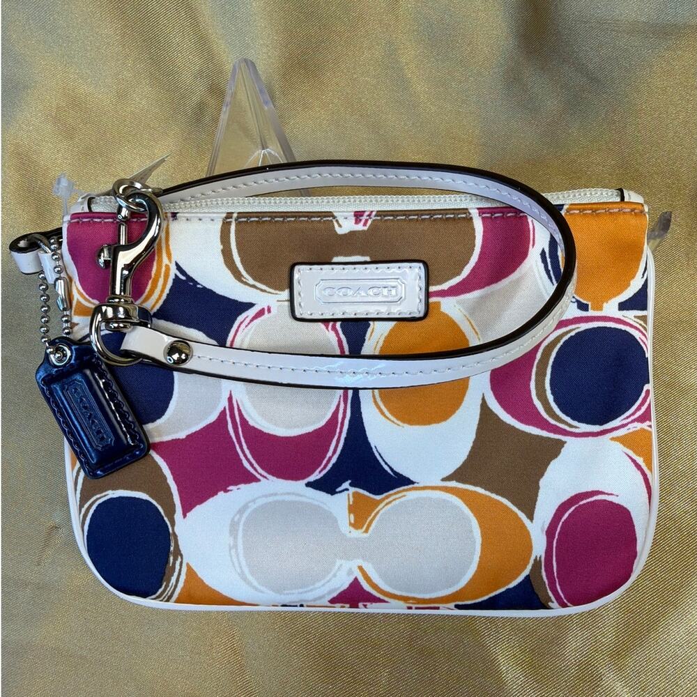 Coach Y2K Classic Signature Multicolor Wristlet Blue Silk Interior Blue Hangtag